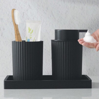 Dispensador de sabonete de espuma com 3 peças e bandeja, dispensador de sabonete recarregável com bomba, acessórios para banheiro, garrafa de espuma para bancada, decoração para casa e banheiro, decoração de outono, volta às aulas