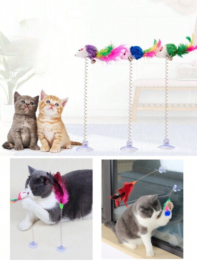 Conjunto de Brinquedos Divertidos e Interativos de Bolas e Ratos Rolantes para Gatos se Divertirem e Aliviar o Tédio - Cores Aleatórias