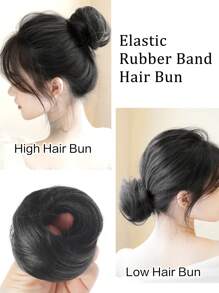 3 Inch Elastic Rubber Band Fake Hair Bun Synthetic Straight Chignon Clip In On Hair Tail Extension Updo Hair Bun Hair Piece For Women