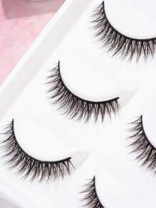 5 Pairs Natural Long Criss-Cross Faux Eyelashes, 6-12mm, Suitable For Daily, Party, Date, Vacation, Wedding, Work - Black - View 3
