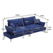 102.36" Overstuffed Tufted Upholstered Couch Cloud Futon Sofa Bed, Modern Adjustable Armrests 3 Seater Couch Loveseat Sofa, Convertible Sleeper Sofabed Couches For Living Room Office Apartment - 藍色 - 查看 3