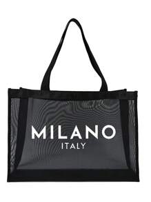 1 pièce sac de plage en maille matériau en Nylon Alphabet imprimé sac fourre-tout en maille de plage avec grande capacité, utilisez-le vous-même ou offrez des cadeaux à d'autres, sac de plage de fournitures scolaires, sac à dos étanche sac de vacances pour amis, maman, enseignants, cadeau de fête des mères, essentiels d'été, Les essentiels de la plage - Noir - Voir 2