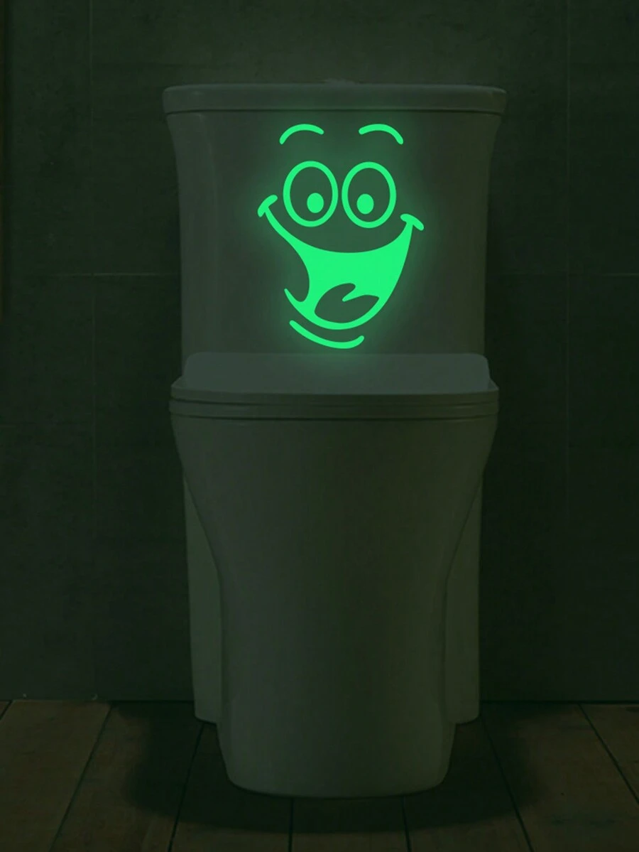 Glow In The Dark Smiling Face Toilet Seat Sticker, MTT105 Green Luminous Toilet Decal - Multicolor - View 1