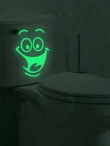 Glow In The Dark Smiling Face Toilet Seat Sticker, MTT105 Green Luminous Toilet Decal - Multicolor - View 5