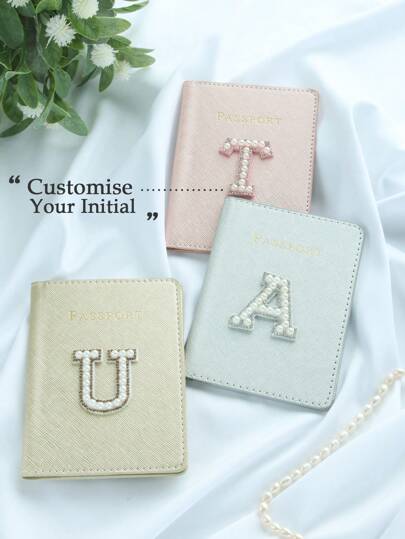Takeoak Bìa hộ chiếu được cá nhân hóa Hộ chiếu tùy chỉnh với ngọc trai và kim cương sang trọng Tùy chỉnh bìa thư ban đầu Bìa đựng hộ chiếu Ví du lịch cho cô dâu nữ bạc