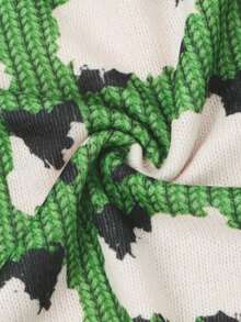 Suéter de Tricô Feminino de Manga Longa e Decote Redondo com Estampa de Ovelha, Casual, Outono/Inverno