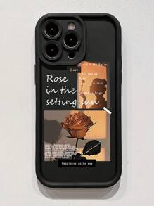 1个黑色防指纹砂岩暮光玫瑰图案手机壳，兼容/三星/小米/Infinix/vivo/OPPO - 黑色 - 查看 3