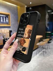 1个黑色防指纹砂岩暮光玫瑰图案手机壳，兼容/三星/小米/Infinix/vivo/OPPO - 黑色 - 查看 5