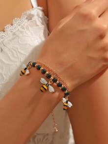 1 pieza Pulsera con dije de abeja, pulsera con dije de abejorro, joyería de abeja, joyería de abeja negra y dorada, pulsera con dije de insecto - Multicolor - Ver 5