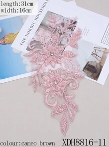 31cm X 16cm Colorful 3D Embroidery Beaded Applique Lace Trim, Sewing Supplies For Wedding Dress, Costume Decor - Bean Paste Color - View 4