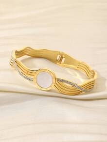 1 chiếc vòng tay tròn bằng thép titan mạ vàng 18K phong cách Châu Âu & Mỹ thời trang với số La Mã đính kim cương, thích hợp cho đám cưới, ngày lễ tình nhân, hẹn hò, họp hành, tiệc tùng & đeo hàng ngày cho phụ nữ - Vòng tay số la mã - Xem 3