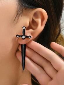 1pair Fashionable Gothic Front Back Crossed Swords Shaped Earrings - Sword - View 17