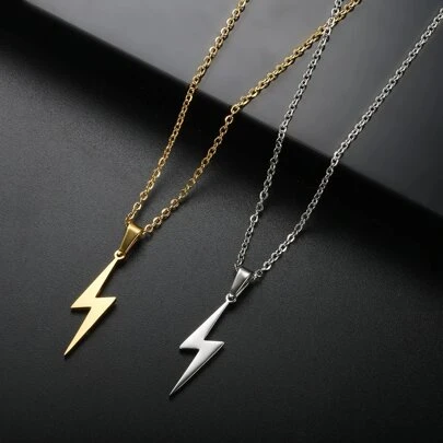 1pc Fashionable Stainless Steel Lightning Shaped Pendant Necklace, Suitable For Men, Couple Daily Wear Charm Jewelry, Punk Hip-Hop Style Pendant Fathers Day Gift School Halloween Accessories Streetwear Accessories Jeans Accessories