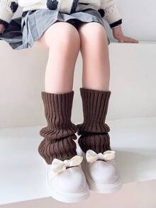 1 Pair Girls Ribbed Knit Knee High Leg Warmers, Suitable For Princess, Casual, Holiday, Party, Cosplay Outfits Accessories - Brown - View 5