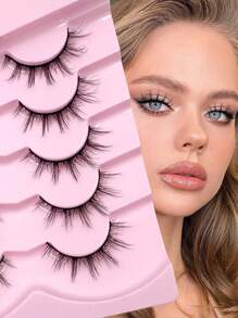 5 Pairs Cartoon Style Pointed Tip Natural Look Anime Style False Eyelashes - Black - View 1