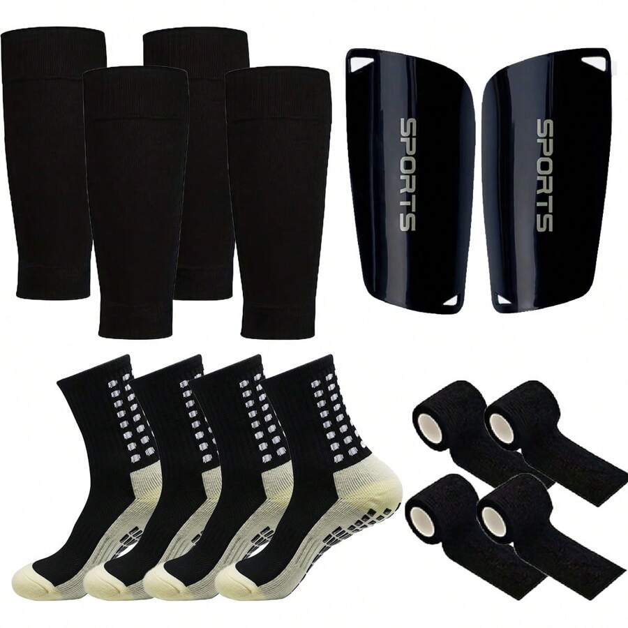 7 Pcs/Set Thickened Soccer Socks, Soccer Shin Guard, Shin Guard Sleeves, Men's And Women's Adhesive Non-Slip Socks - Multicolor - View 1