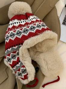 Knitted Earmuff Hat For Women, Warm Fleece Thickened Windproof Trapper Hat, Korean Style, Autumn/Winter Christmas