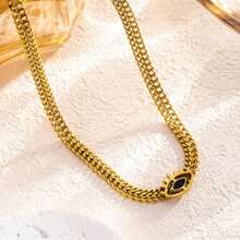 2 PIECE SET Bracelet And Necklace European And American Cross-Border New Design Versatile Sense Metal Stainless Steel Black Diamond Devil Necklace Female Wholesale - 金色 - 查看 7