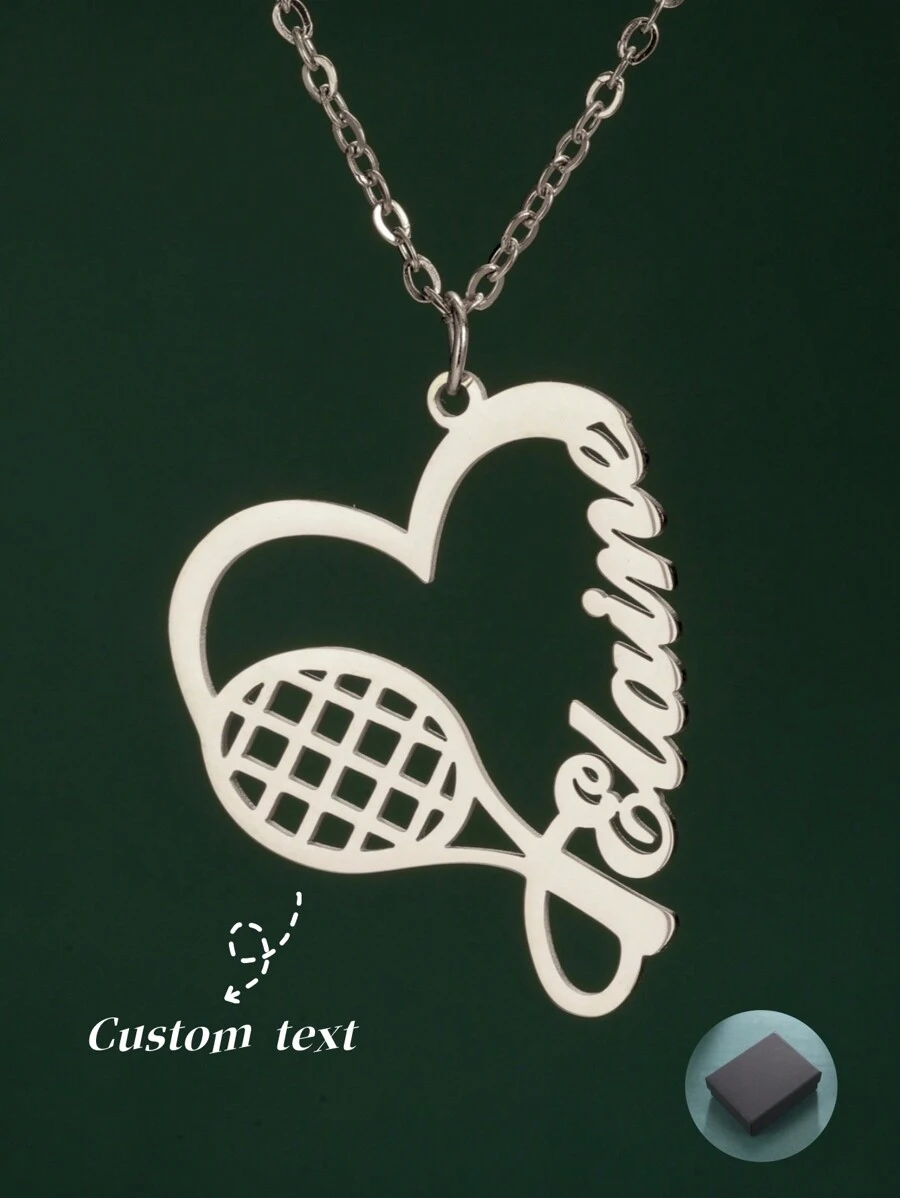 A Stainless Steel Necklace Love Tennis Racket Custom Name Personalized Pendant Necklace Fashion Jewelry Gift For Tennis Lovers For Men And Women