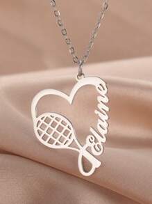 A Stainless Steel Necklace Love Tennis Racket Custom Name Personalized Pendant Necklace Fashion Jewelry Gift For Tennis Lovers For Men And Women