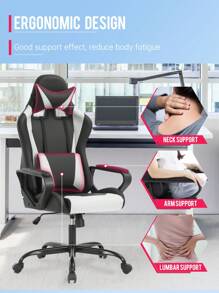 Office Chair Gaming Chair Desk Chair Ergonomic Racing Executive With Lumbar Support Adjustable Stool Swivel Rolling Computer Chair For Adults - 白色 - 查看 2