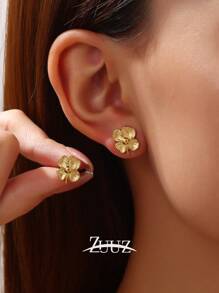 1 对复古不锈钢四叶草耳钉女士三叶草耳环派对生日珠宝礼物 - 耳環 - 查看 2