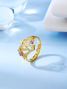 时尚奢华甜美田园风心形蕾丝镂空玫瑰双色26字母A-Z姓氏戒指，迷人装饰首饰 - 戒指 - 查看 17