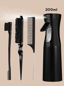 Juego de 4 piezas: regadera, peine para dar volumen, peine de cola de rata, cepillo para el borde y la parte posterior del cabello (negro)/(rosa)/(morado) - Cuidado corporal para viajes, al aire libre, deportes, oficina, escuela, sujetadores de pelo, accesorios para el cabello - Regalo de San Valentín para novio, novia, mujeres, cumpleaños