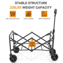 74.5*45.5*84cm 100kg 600d Oxford Cloth Steel Frame Flat Folding Style Blue Cloth Silver Frame Garden Folding Cart - 黑色 - 查看 2