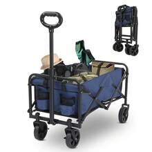 74.5*45.5*84cm 100kg 600d Oxford Cloth Steel Frame Flat Folding Style Blue Cloth Silver Frame Garden Folding Cart - 黑色 - 查看 3