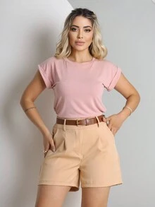 Women's Shorts Social Tailoring High Waist With Pocket Without Belt - 米色 - 查看 3