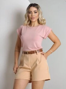 Women's Shorts Social Tailoring High Waist With Pocket Without Belt - 米色 - 查看 1