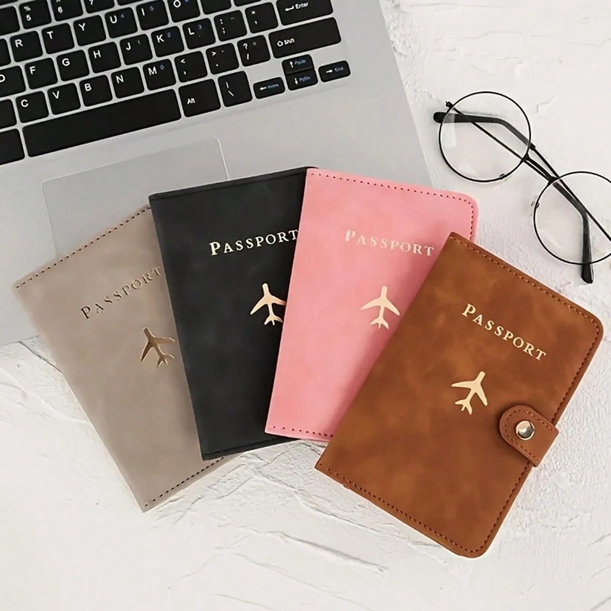 Multi-Card PU Passport Holder - Snap Closure, Faux Leather Lining, Airplane Pattern Passport Case, Minimalist Travel Accessory - Convenient Document Storage And Travel Items, Holiday Supplies Travel Stuff Travel Organiser Travel Items Travel Wallet Passport Holder Passport Wallet Beach Vacation Bag Summer Christmas Vacation