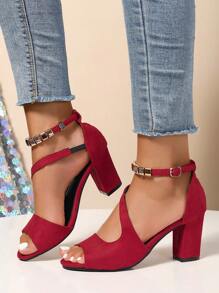 Women's Chain Decor Backless High Heel Shoes, Fashionable Square Toe Slip-On
