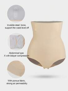 1pc Women High Waist Seamless Body Shaper, Comfortable Tummy Control And Lift Shapewear Bottom - Apricot - View 9