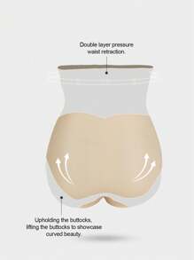 1pc Women High Waist Seamless Body Shaper, Comfortable Tummy Control And Lift Shapewear Bottom - Apricot - View 11