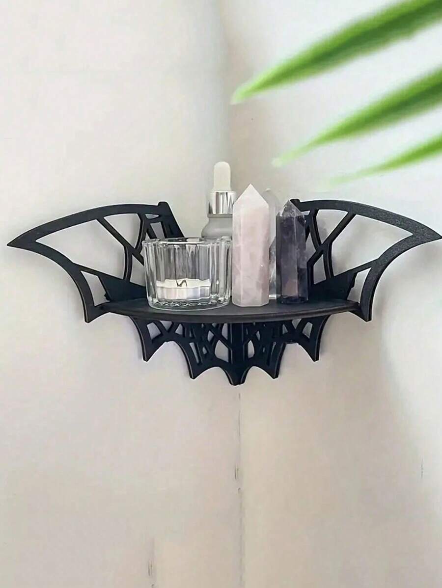 1 件万圣节蝙蝠角架、蜘蛛网蝙蝠展示架、家居装饰烛台收纳架、房间装饰、室内墙角、派对展示架 - 彩色 - 查看 1