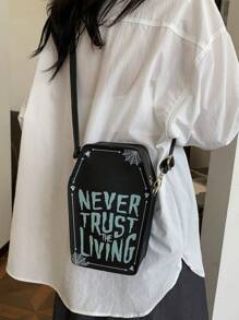 Bolsa de caramelos Halloween extravagante, bolso de hombro asimétrico de estilo punk rock, bolso cruzado de moda único de color negro, perfecto para fiesta de disfraces, moda Halloween y moda gótica