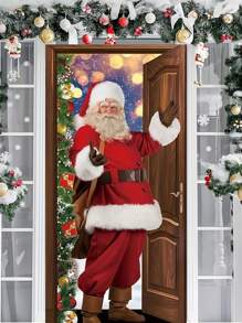 Santa Claus Magic Door Cover Decoration - Polyethylene Material, Christmas Themed, Suitable For Indoor And Outdoor Holiday Parties, 70x35 Inch Photo Booth Backdrop, Enhance Your Winter Holiday Celebrations, Christmas - Multicolor - View 6