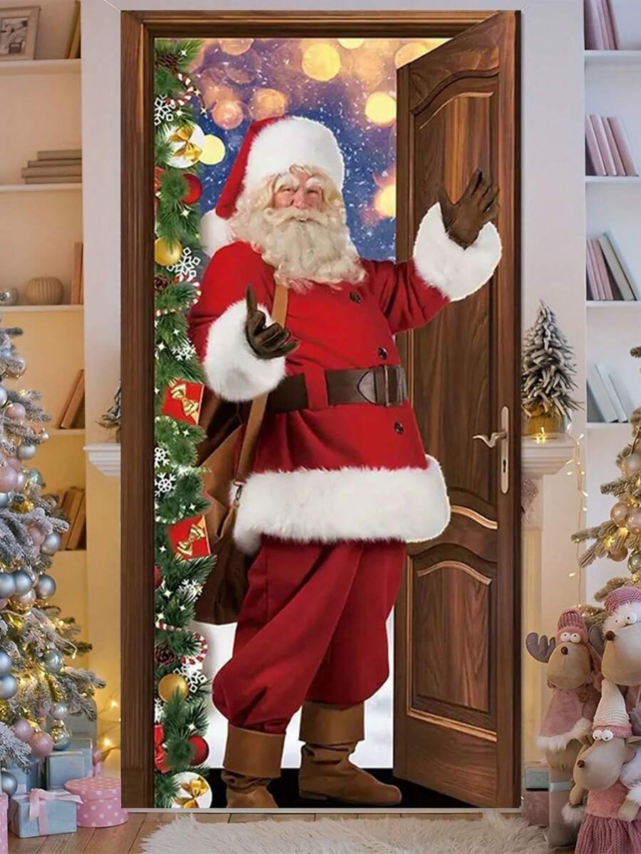 Santa Claus Magic Door Cover Decoration - Polyethylene Material, Christmas Themed, Suitable For Indoor And Outdoor Holiday Parties, 70x35 Inch Photo Booth Backdrop, Enhance Your Winter Holiday Celebrations, Christmas - Multicolor - View 1