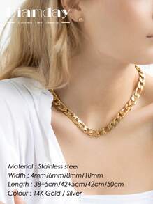 Diamday 1PC Link Chains Necklace Stainless Steel Chain For Women Collar Gift Jewelry Chain Choker 4MM/6MM/8MM - A - Xem 2