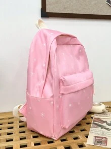 1 件轻便、商务休闲大容量、简约字母印花拼色功能性背包，适合青少年女孩、女士、大学生，非常适合高中、大学、工作、返校，适合青少年女孩、女大学生、新秀和白领工作者，非常适合办公室、大学、工作、商务、通勤、户外、旅行、郊游 - 粉色 - 查看 3