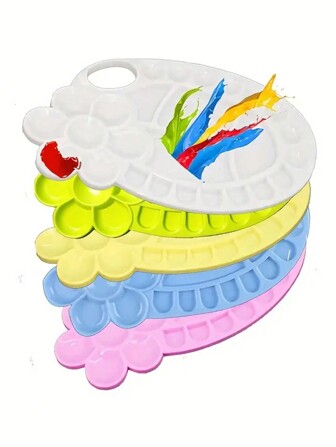 1pc Oval-Shaped Plastic Paint Palette With Thumb Hole, Suitable For Adults, For Painting Or DIY Crafts Back To School