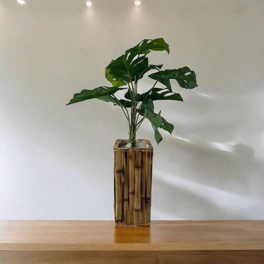 Very Beautiful Rib Adão Arrangement With Rustic Bamboo Vase Complete Jar Arrangement - 綠色 - 查看 1