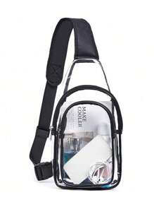 1 件 PVC 透明单肩背包户外旅行包，可见单肩斜挎包胸包。体育场批准的 12*12*23 透明钱包包，适用于音乐会体育赛事节日
