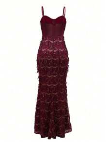 Women's Glitter Party Dress, Long Formal Dress For Women - Burgundy - View 5