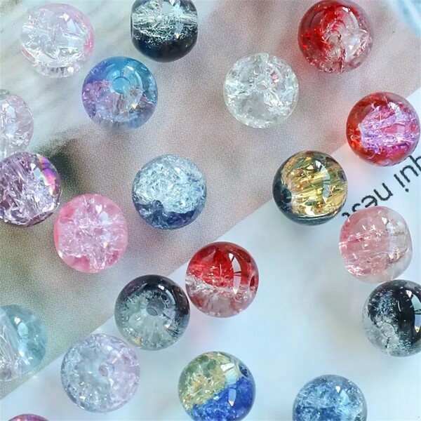 50pcs, 8/10mm Crystal Glass Mixed With Colored Gradient Beads, For Jewelry Making DIY Handmade Bracelet Necklace Earrings Craft Supplies
