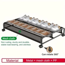 1 pieza Organizador de zapatos plegable debajo de la cama con red de malla y ruedas, caja de almacenamiento metálica multiusos para el lado de la cama - Negro - Ver 3