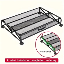 1 pieza Organizador de zapatos plegable debajo de la cama con red de malla y ruedas, caja de almacenamiento metálica multiusos para el lado de la cama - Negro - Ver 4