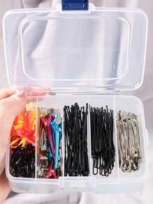 Hair Clip Storage Box (13.9 * 8.9) With 5 Compartments For Beauty, Makeup, And Hairdressing Tools. Leather Strap Clip And Grid Accessory Small Box Hair Clips Makeup Organizer